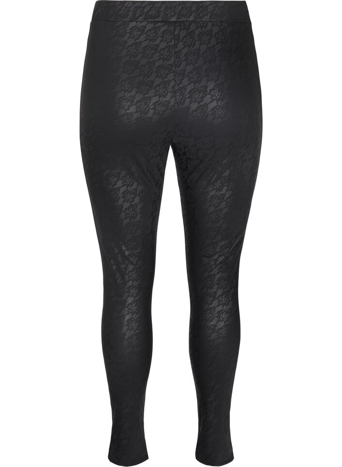 Leggings aus Kunstleder mit Spitzenmuster, Schwarz, Packshot image number 1