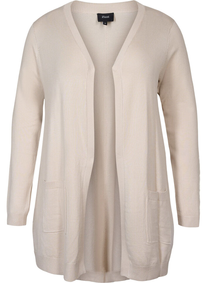 Lange Strickjacke aus einer Viskosemischung, Beige, Packshot image number 0