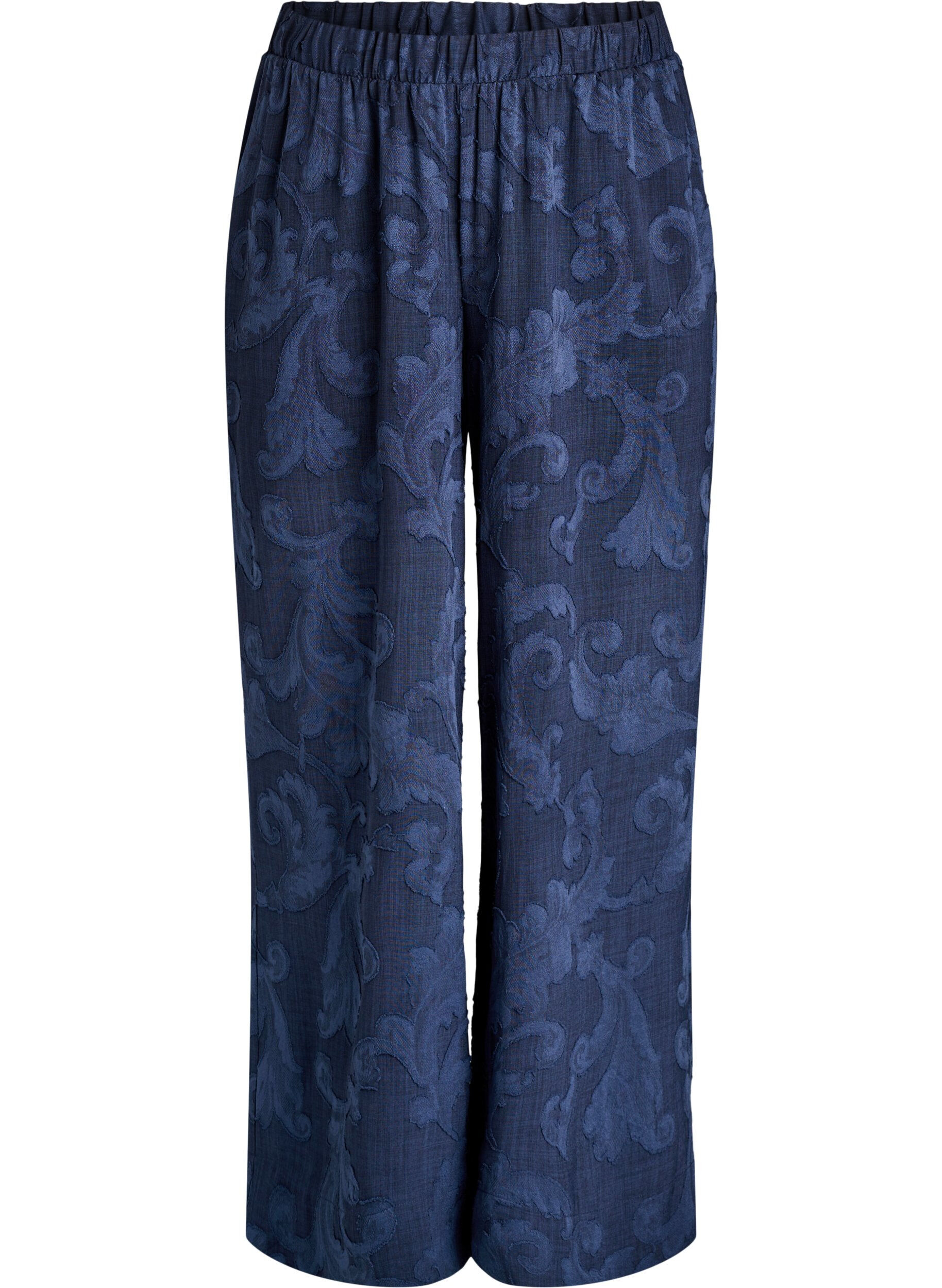 Zizzi Lockere Hose mit strukturiertem Ton-in-Ton-Muster, Blau, Packshot image number 0