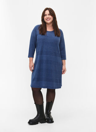 Kleid mit 3/4-Ärmeln und Streifenmuster, Estate Blue Melange, Model image number 3