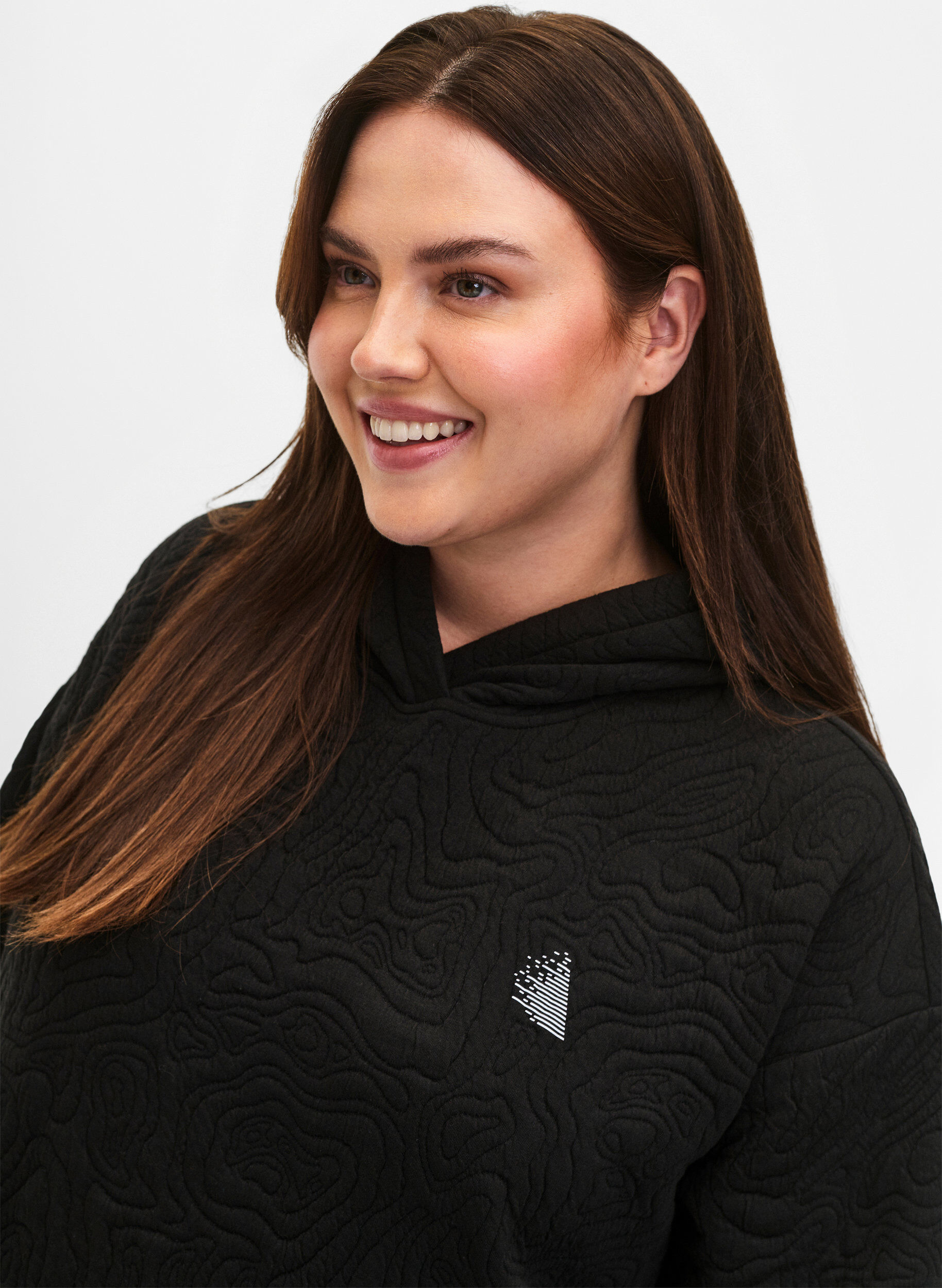 Zizzi Sportliches Sweatshirt mit Kapuze, Black, Model image number 2