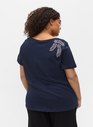 Kurzarm T-Shirt aus Baumwolle mit dekorativen Steinen, Navy Blazer Stone, Model image number 1