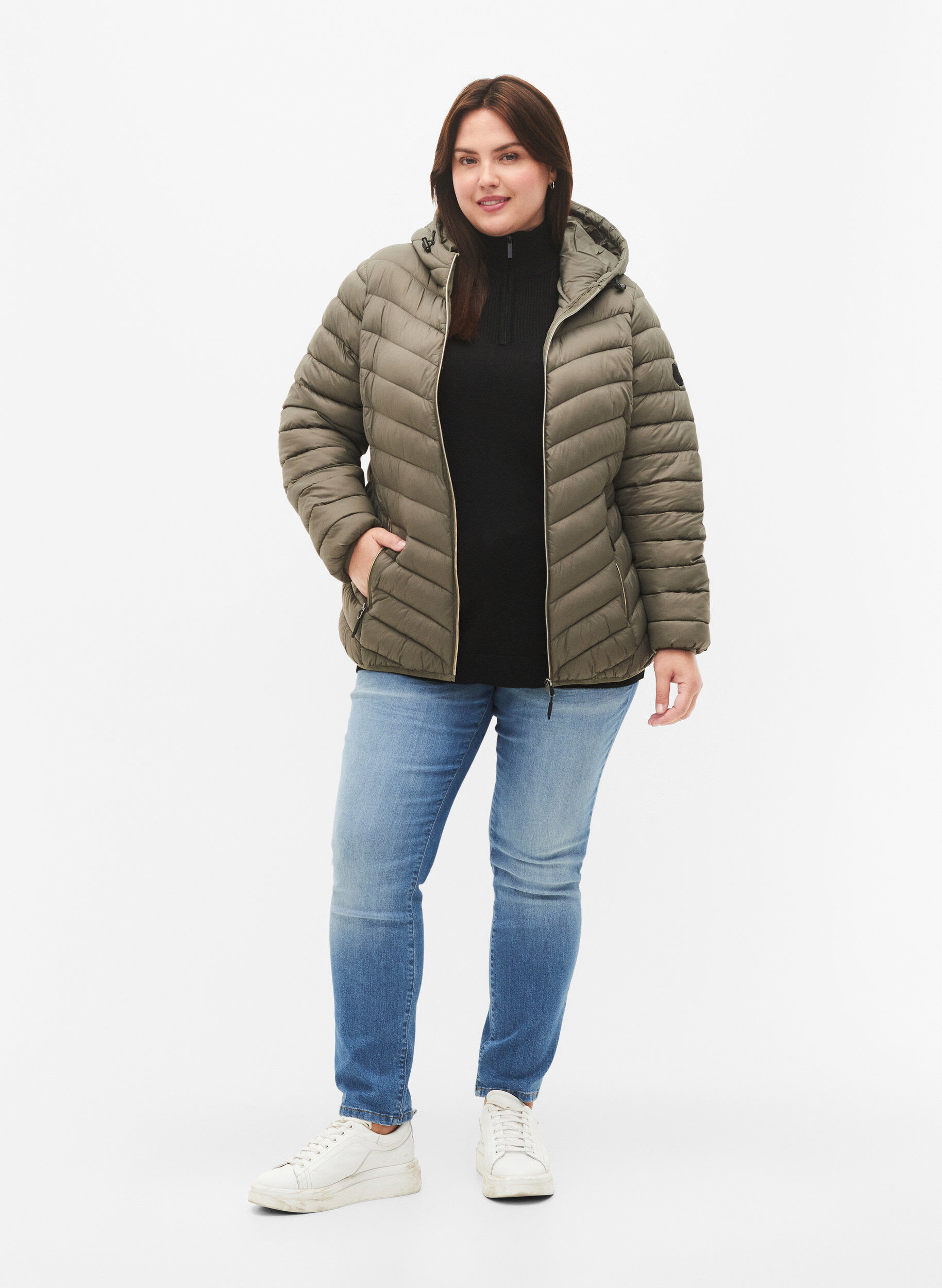 Zizzi Leichte Steppjacke mit Kapuze, Braun, Model image number 1