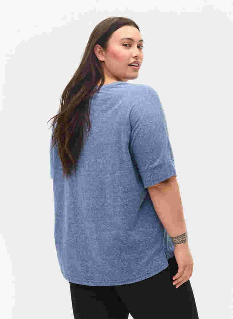 Melierte Bluse mit kurzen Ärmeln, Twilight Blue Mel., Model image number 1
