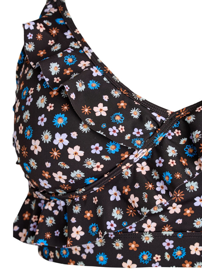 Gebl&uuml;mtes Bikinioberteil mit R&uuml;schendetails, Braun, Packshot image number 2