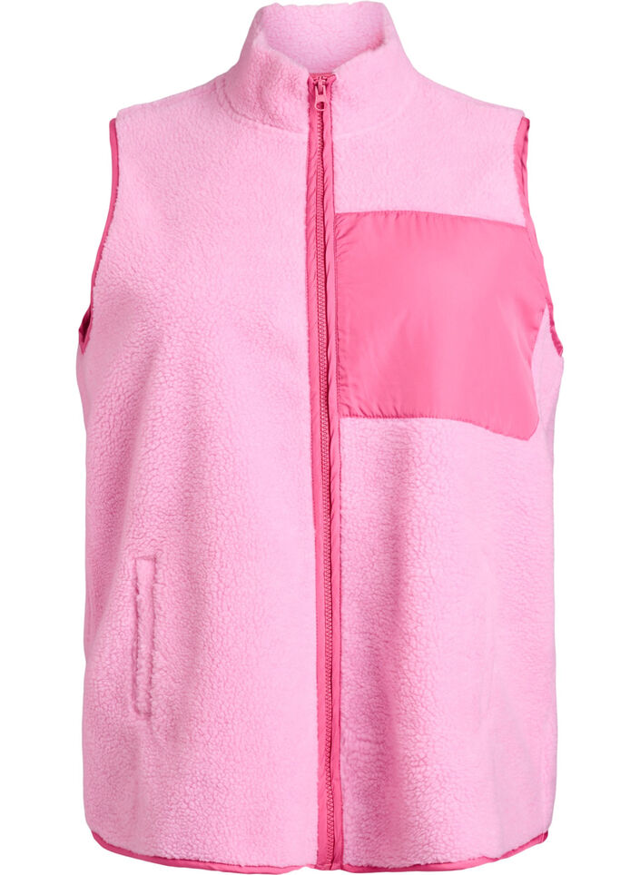 Weste aus Teddyfleece mit Rei&szlig;verschluss und Kontrastdetails, Pink, Packshot image number 0