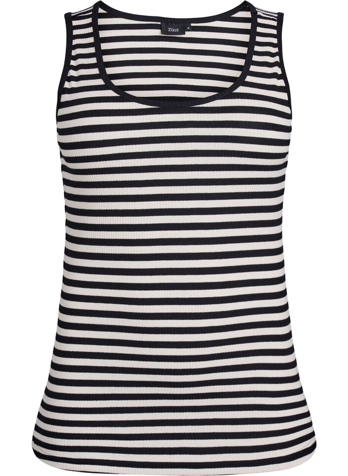Gestreiftes Tanktop mit Rippenstruktur, Schwarz, Packshot image number 0