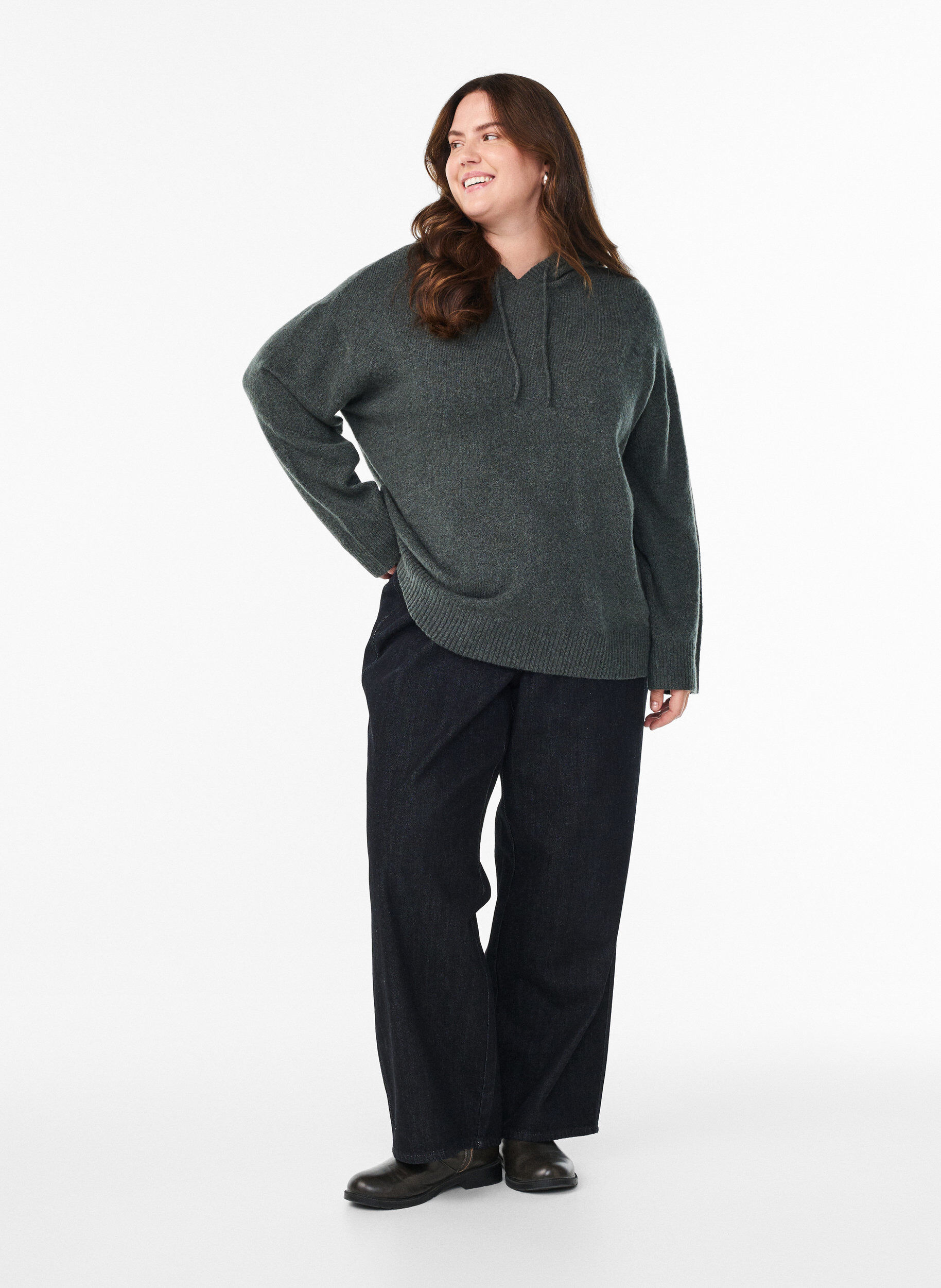 Zizzi Strick-Hoodie, Gr&uuml;n, Model image number 1