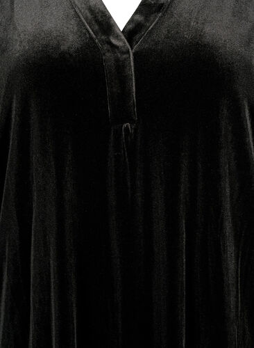 Langärmliges Velourskleid mit V-Ausschnitt, Black, Packshot image number 2
