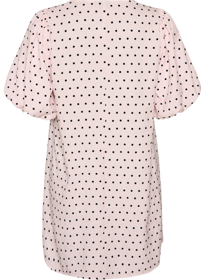 A-Linien-Kleid mit Polka Dots und Ballon&auml;rmeln, Pink, Packshot image number 1