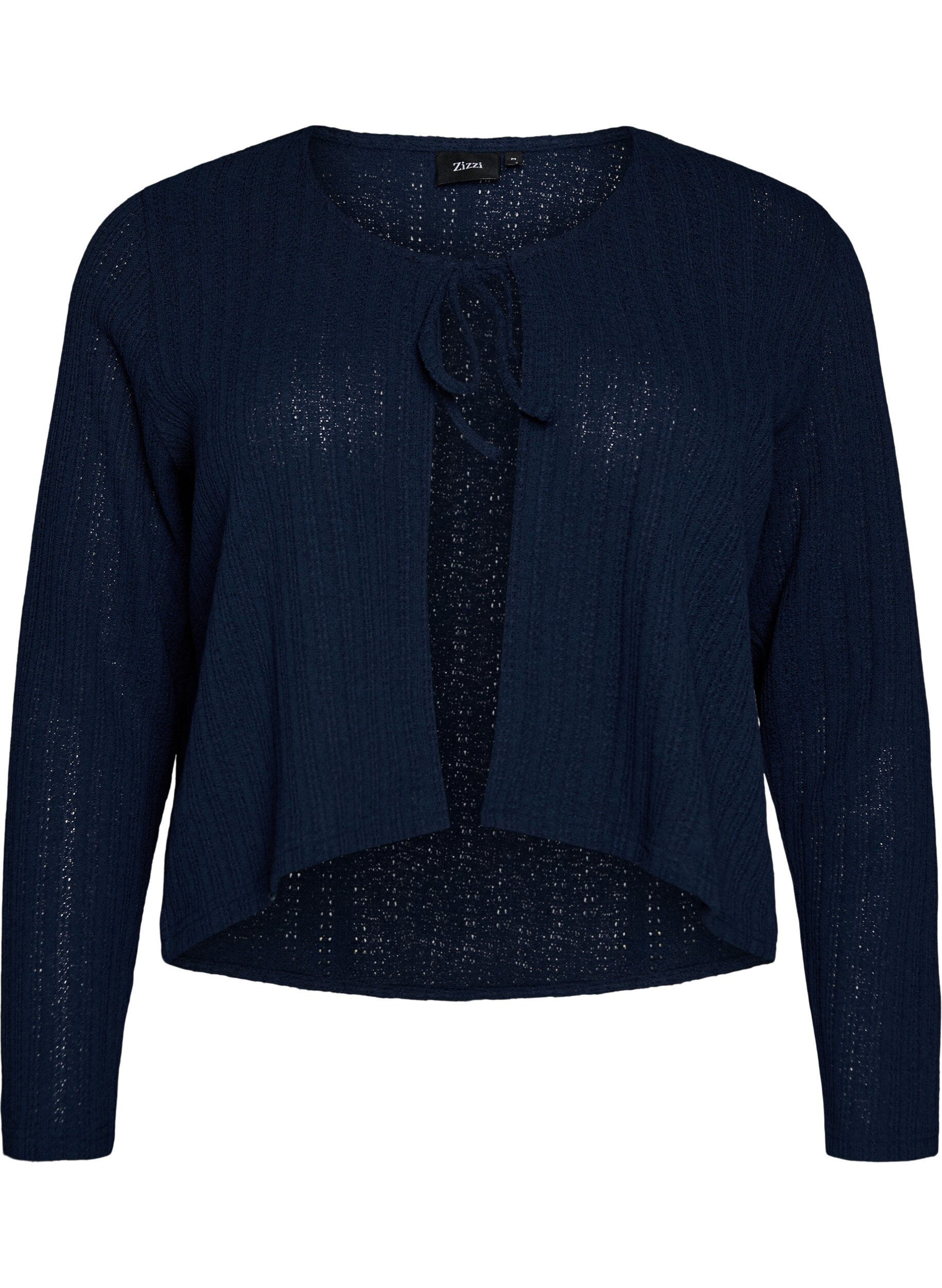 Zizzi Strickjacke aus Jersey mit Struktur und Bindedetail vorne, Blau, Packshot image number 0