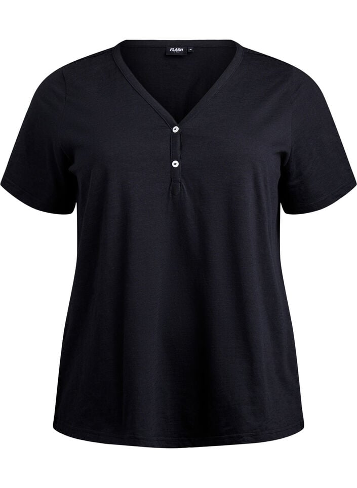 T-Shirt mit Knopfleiste, Schwarz, Packshot image number 0