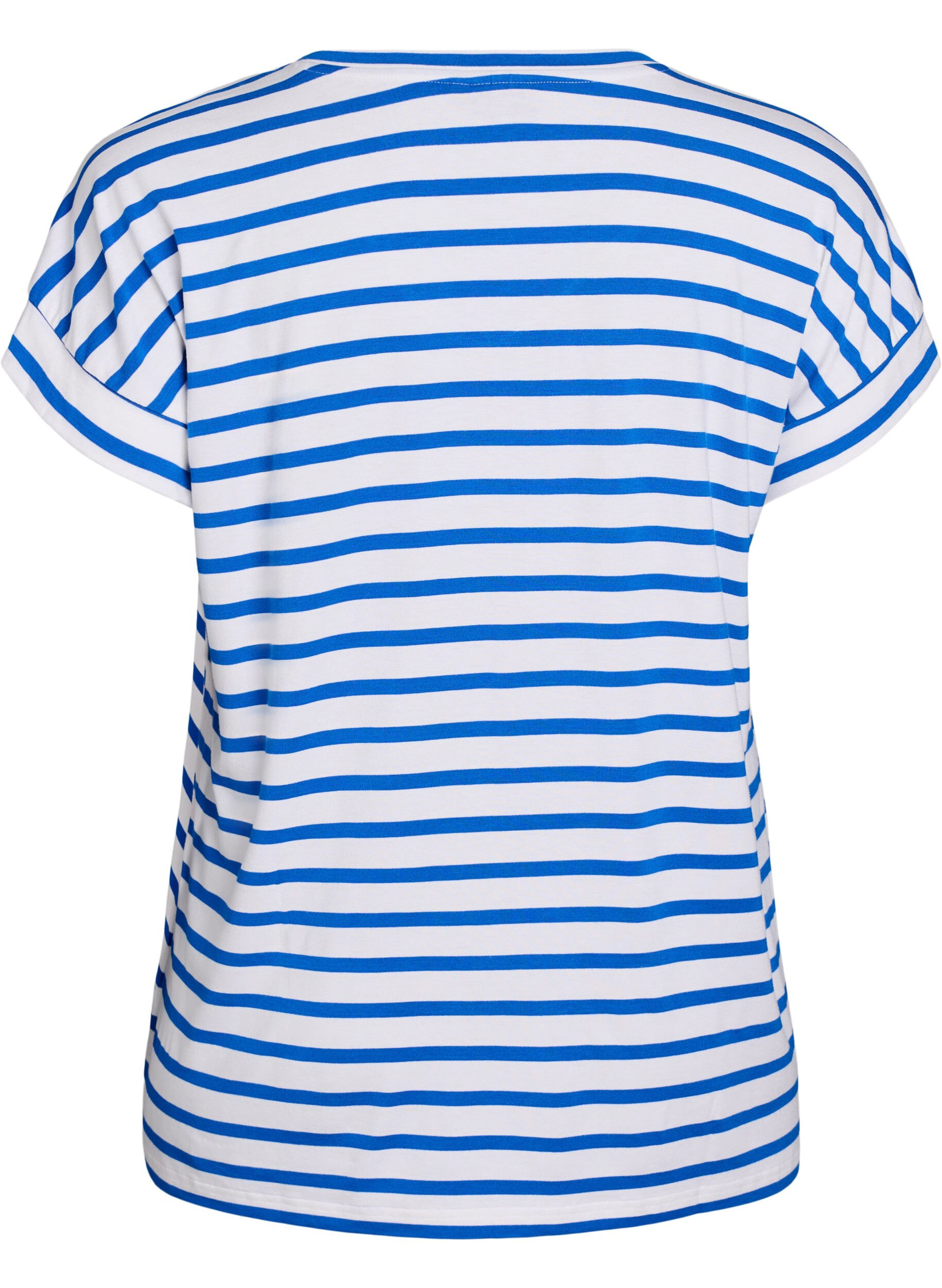 Zizzi Gestreiftes T-Shirt mit V-Ausschnitt, Blau, Packshot image number 1