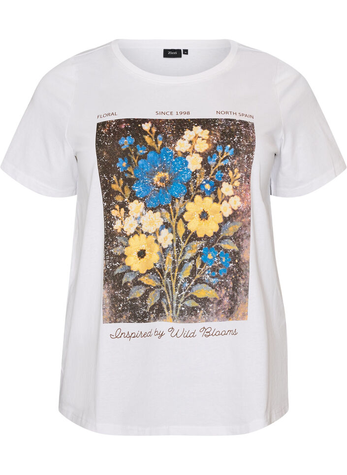 T-Shirt aus Baumwolle mit Frontprint, Wei&szlig;, Packshot image number 0