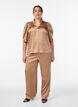 Bluse in Satin-Optik mit 1/2-&Auml;rmeln und R&uuml;schenkragen, Braun, Model image number 1
