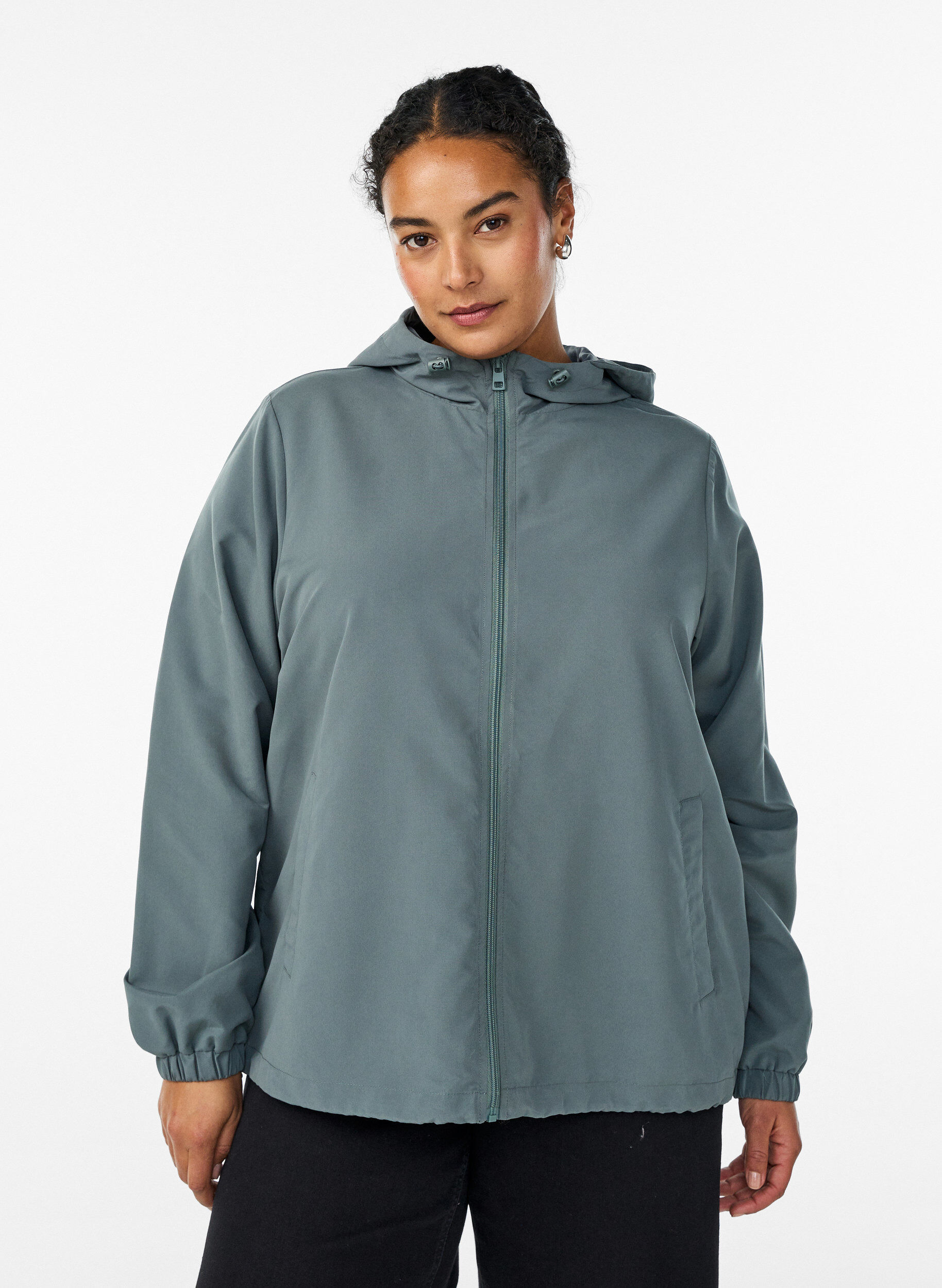 Zizzi Leichte Jacke mit Kapuze und Rei&szlig;verschluss, Gr&uuml;n, Model image number 0