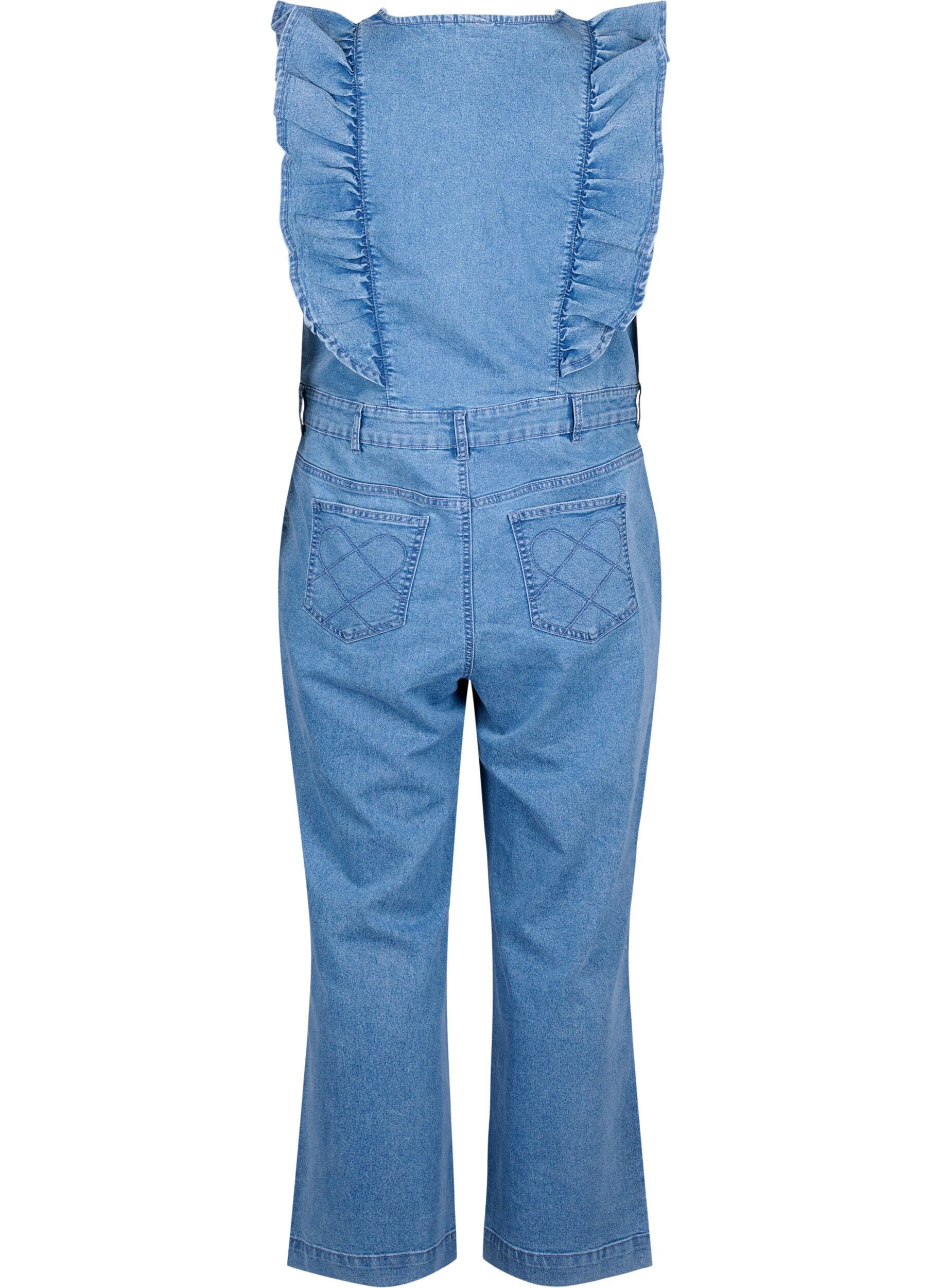 Zizzi Denim-Jumpsuit mit R&uuml;schen, Light Blue Denim, Packshot image number 1