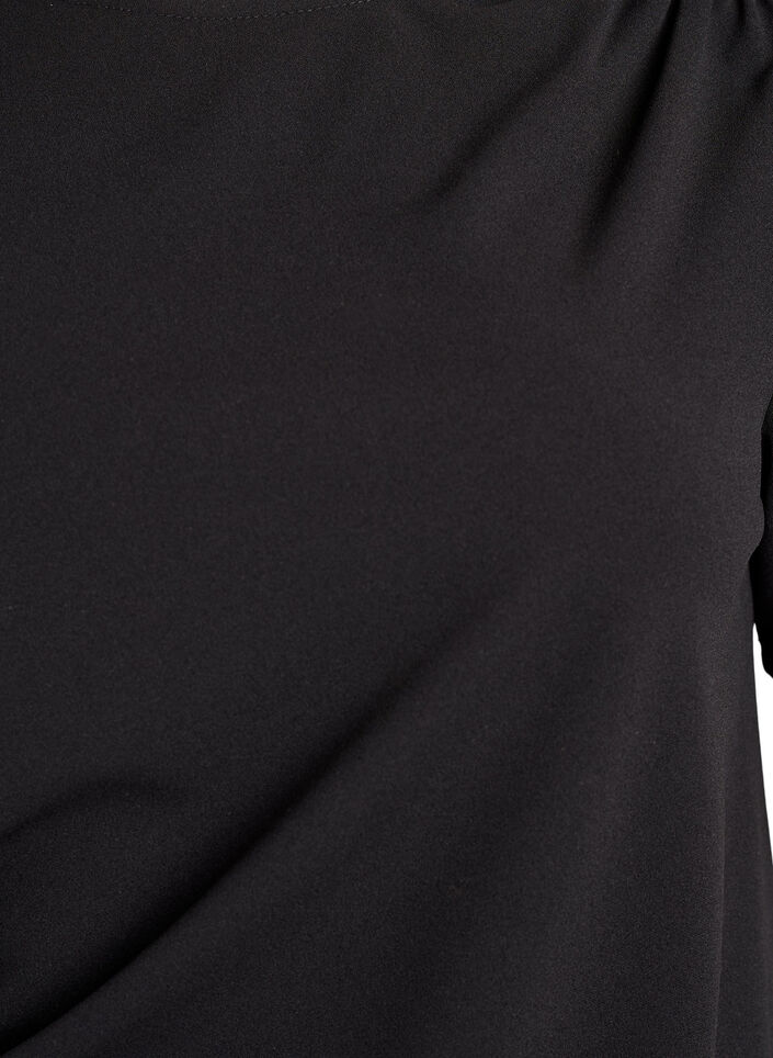 Kurzarmbluse mit Raffung und asymmetrischem Saum, Schwarz, Packshot image number 2