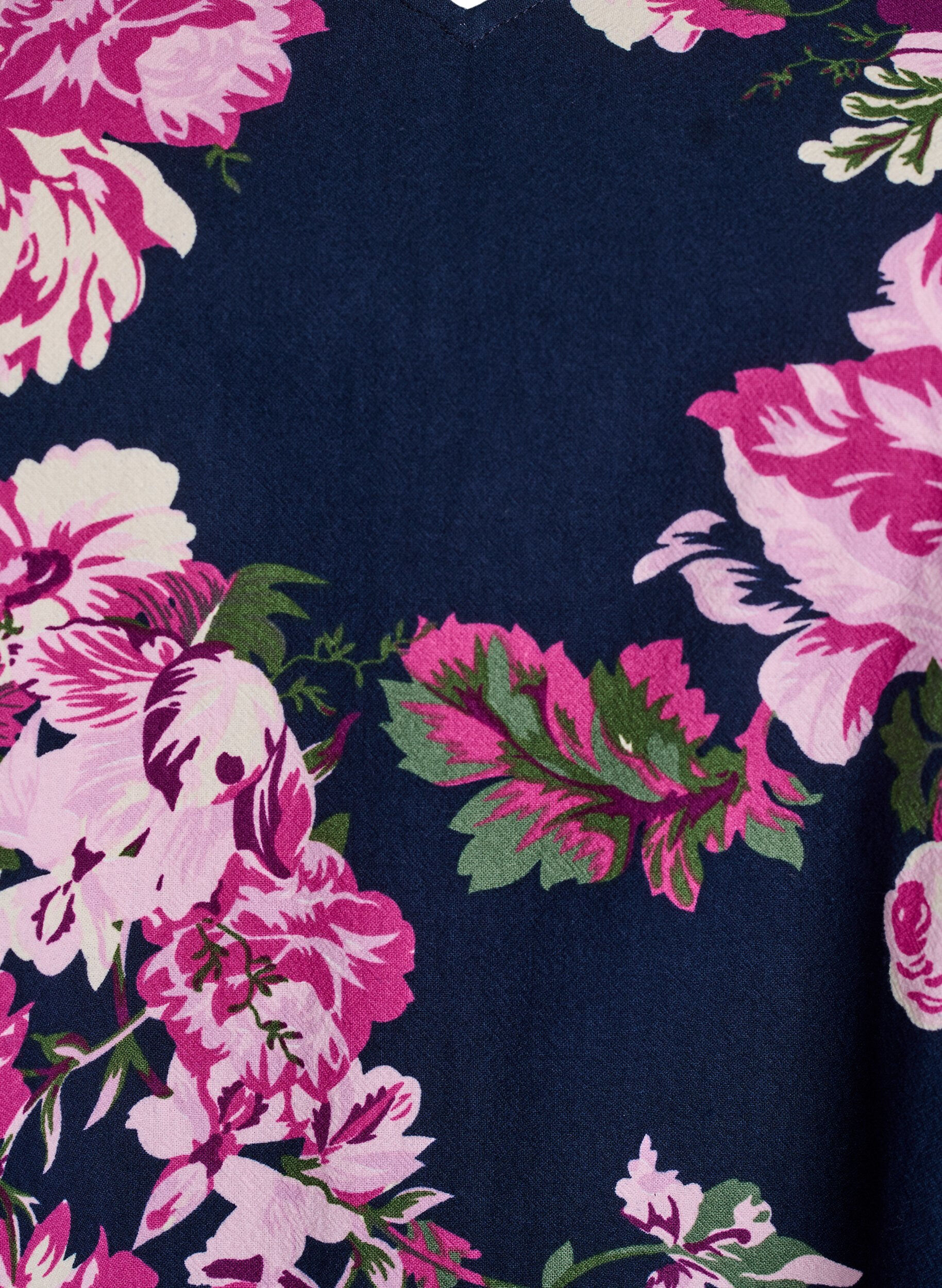 Zizzi Kurzes Kleid aus Baumwolle mit V-Ausschnitt und langen &Auml;rmeln, Blau, Packshot image number 2