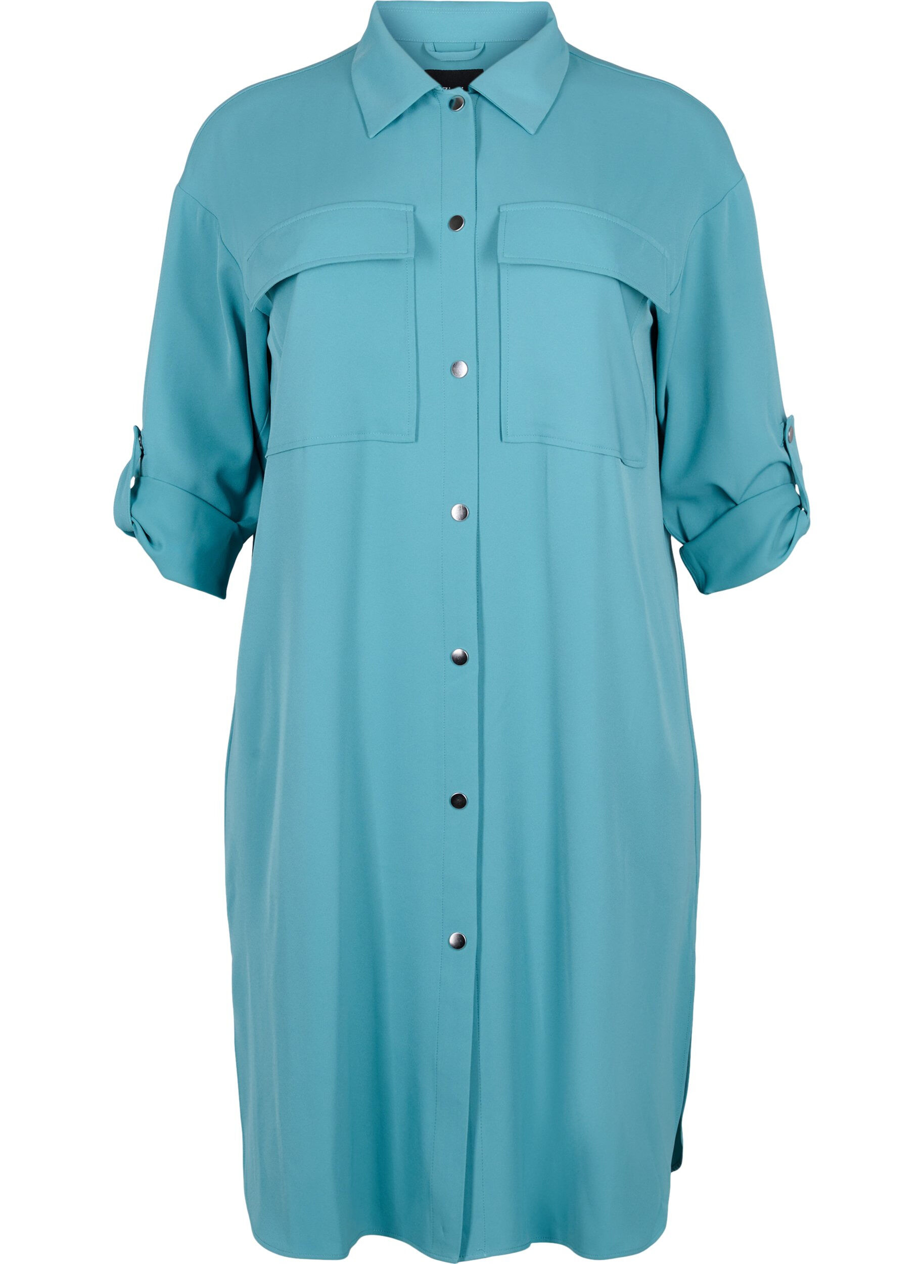 Zizzi Lange Hemdjacke mit Knopfverschluss, Brittany Blue, Packshot image number 0