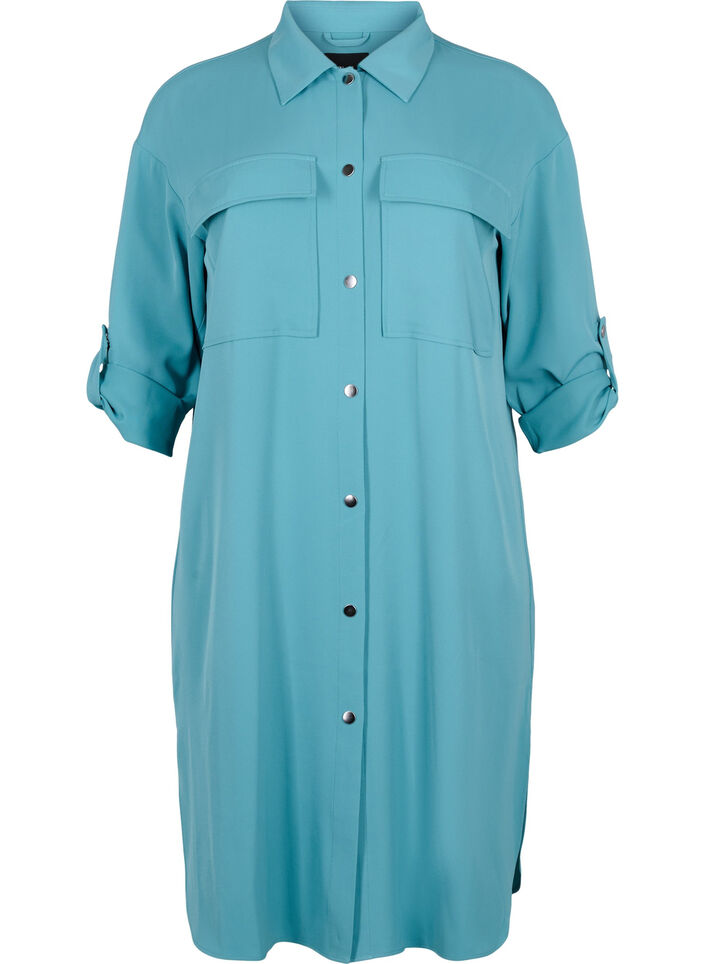 Lange Hemdjacke mit Knopfverschluss, Brittany Blue, Packshot image number 0