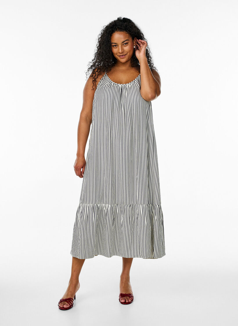 Sommerkleid mit Streifen und A-Linie, Schwarz, Model image number 0