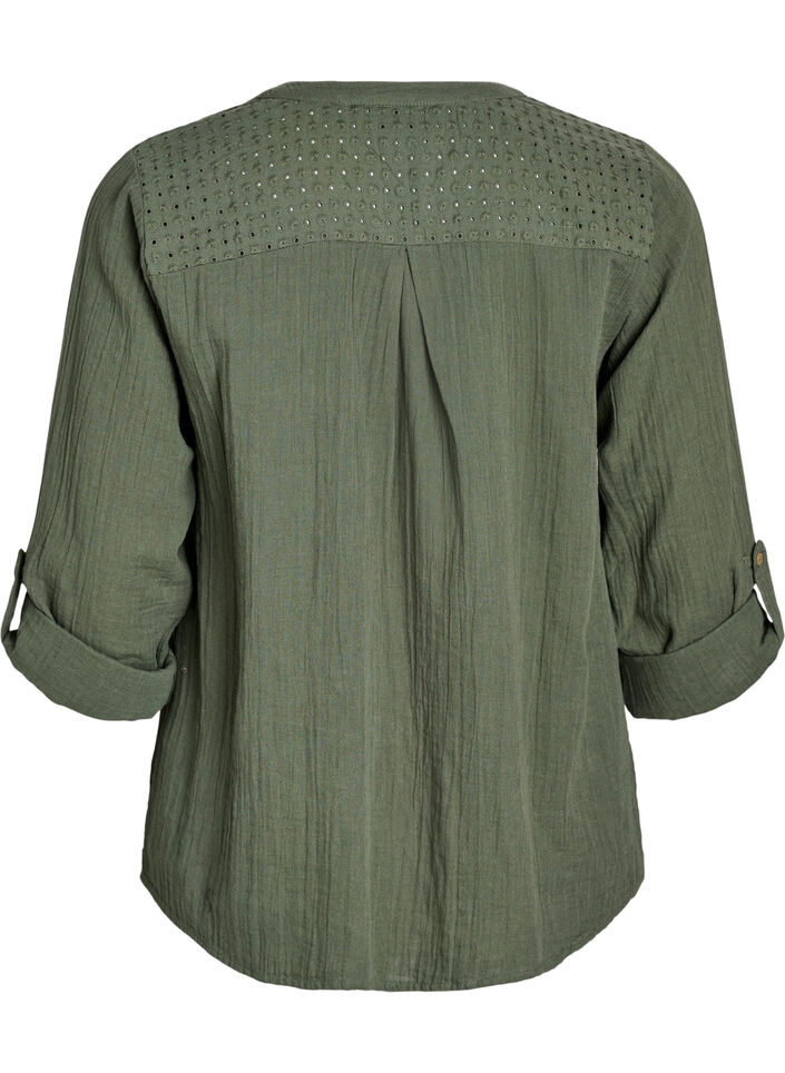 Bluse aus Baumwollmusselin mit Lochstickerei, Gr&uuml;n, Packshot image number 1