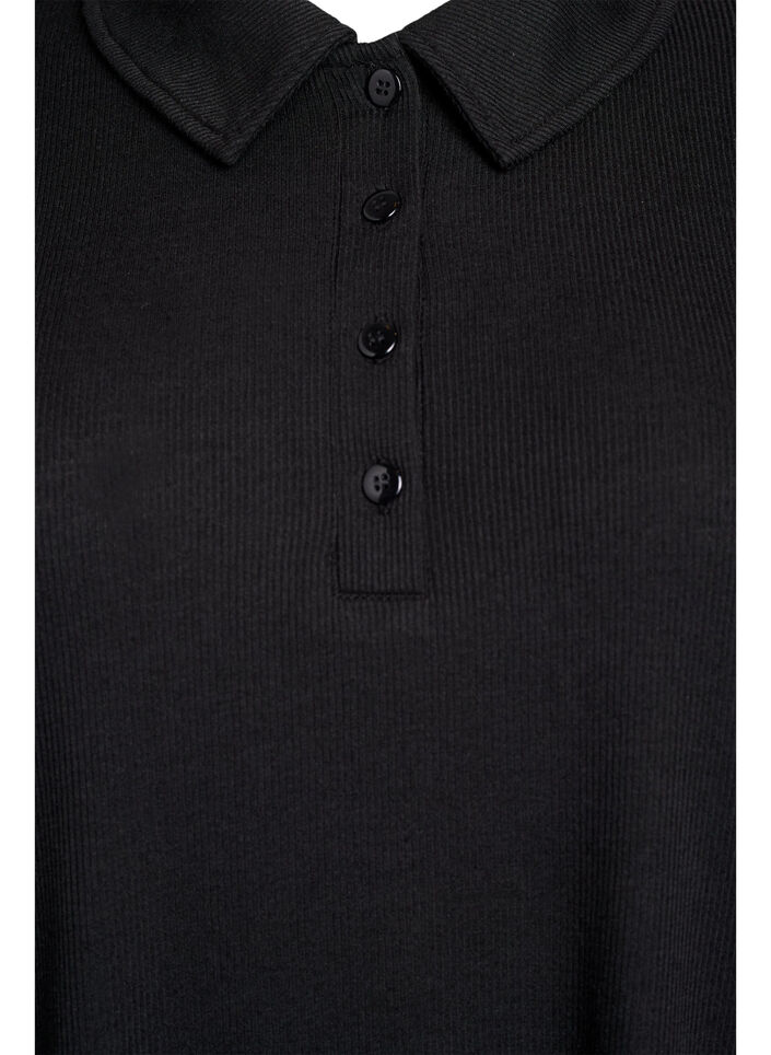 Langärmliges Poloshirt aus dehnbarem Rippmaterial, Schwarz, Packshot image number 2