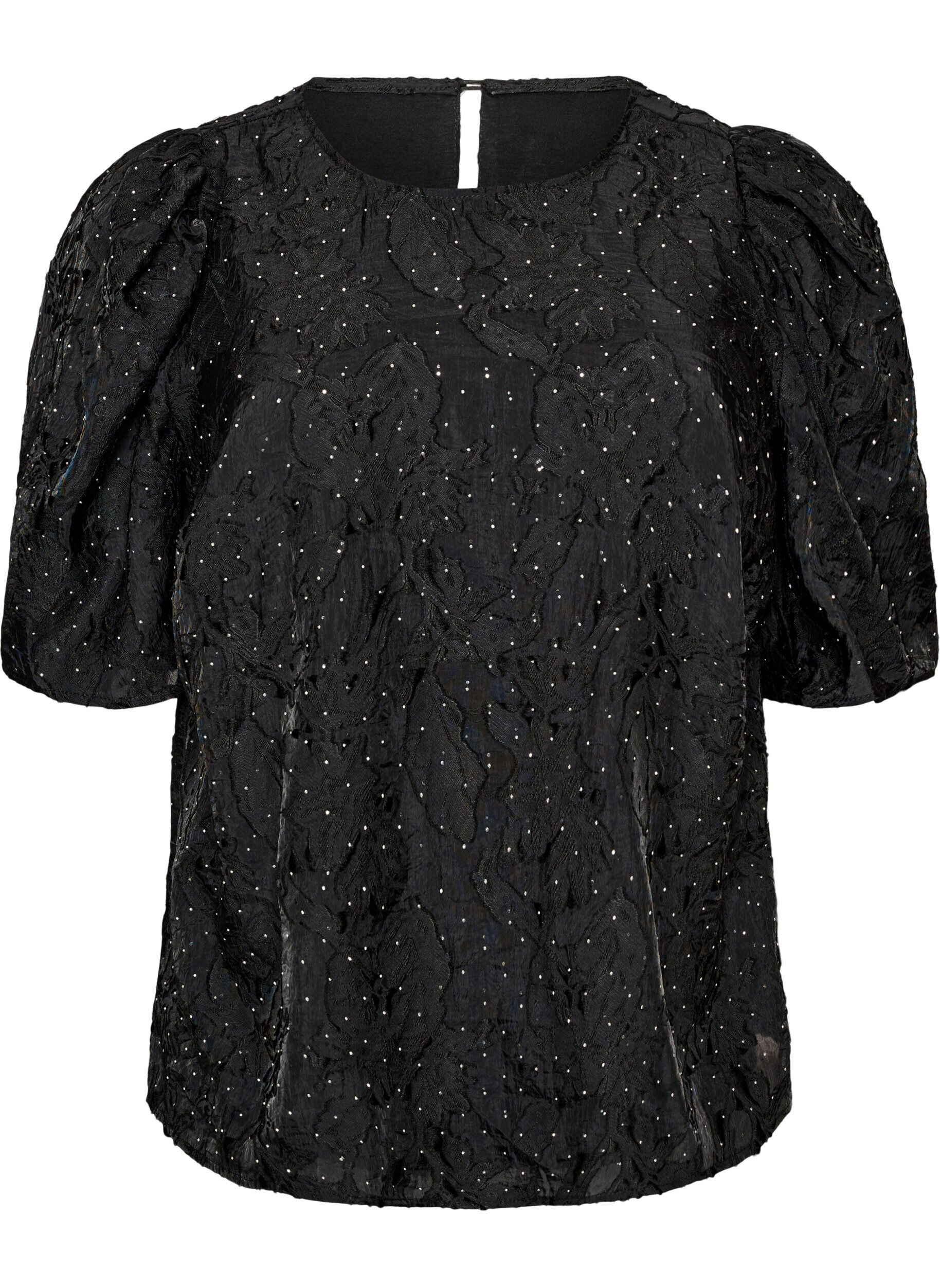 Jacquardbluse mit funkelnden Details und Puff&auml;rmeln