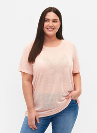 T-Shirt mit Nieten und Rundhalsausschnitt, Pale Blush, Model