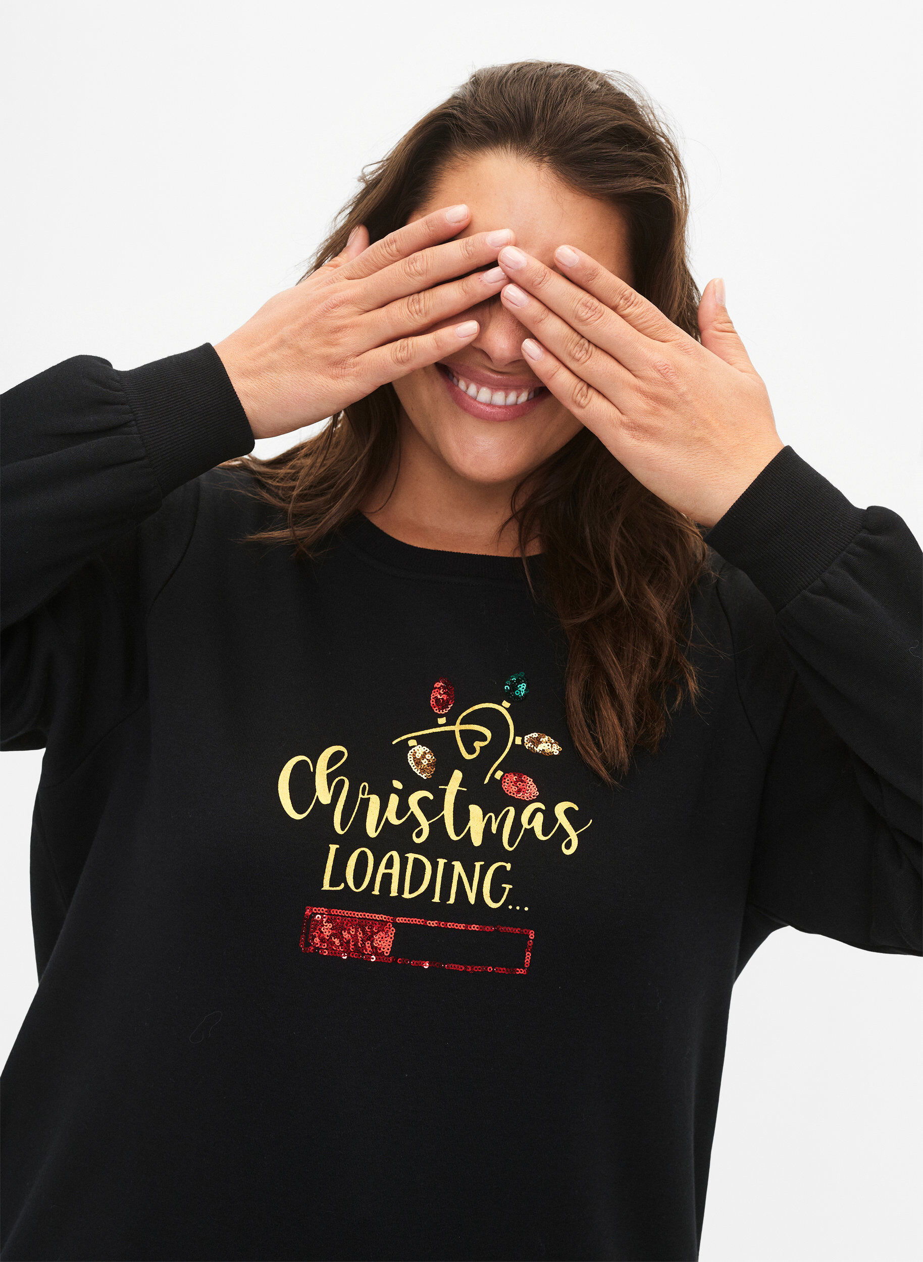 Zizzi Weihnachts-Sweatshirt, Black LOADING, Model image number 2