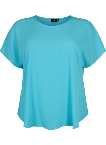 Bluse mit kurzen Ärmeln und Rundhalsausschnitt, Blue Atoll, Packshot image number 0