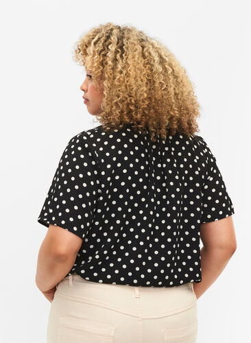 Bluse mit kurzen Ärmeln und V-Ausschnitt , Black w. Dots, Model image number 1