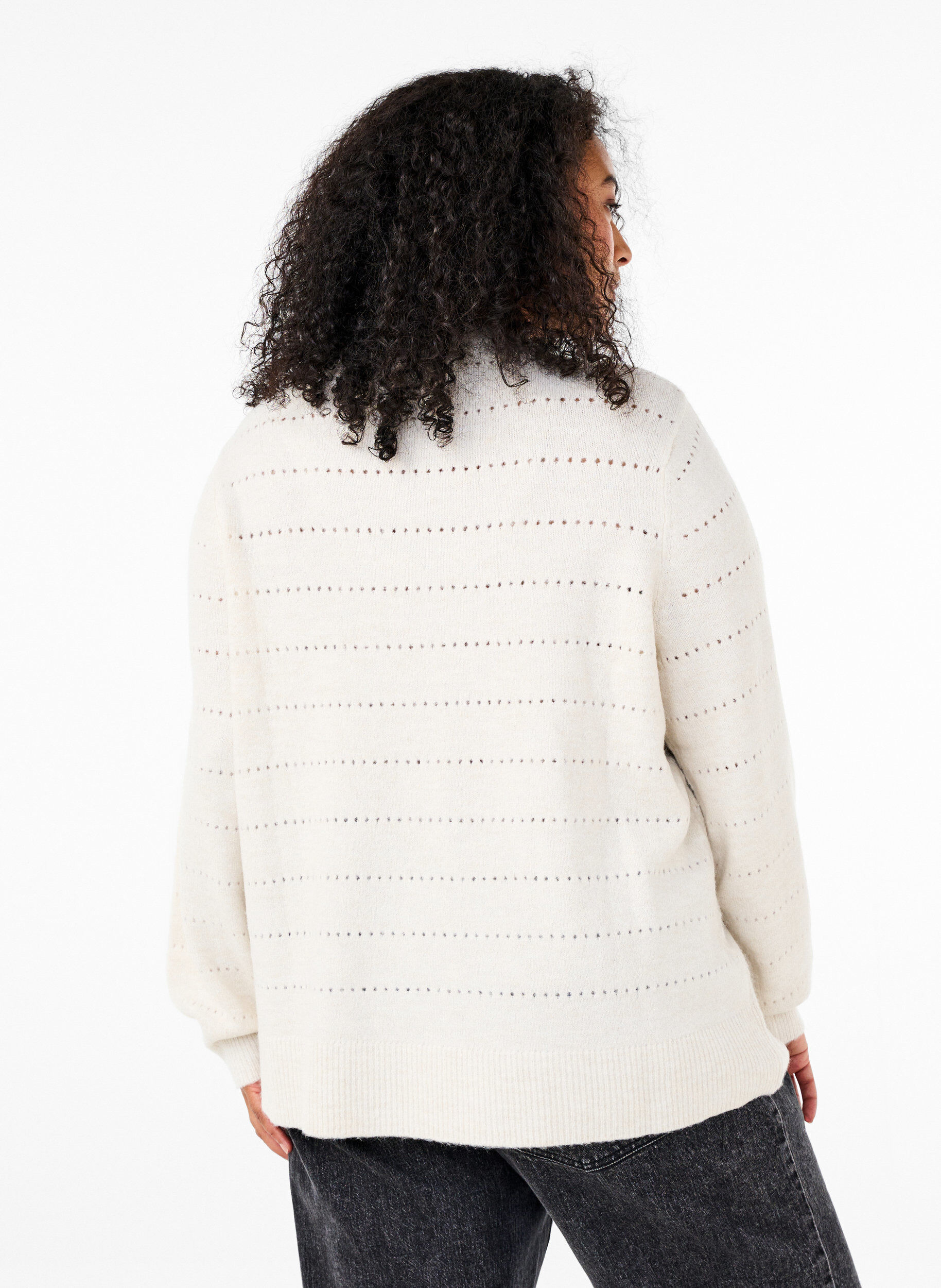 Zizzi Strickbluse mit Rundhals und Spitzenmuster, Birch Mel., Model image number 1