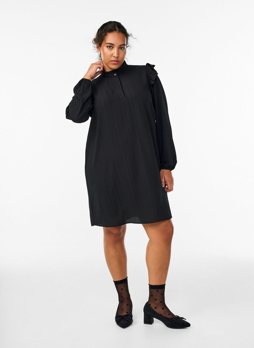 Kurzes Kleid mit R&uuml;schen und Glitzer , Schwarz, Model image number 1