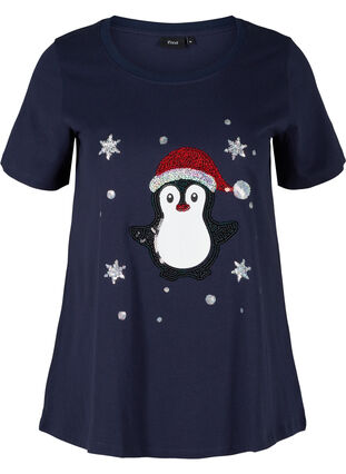 Weihnachts-T-Shirt aus Baumwolle, Night Sky Pingvin, Packshot image number 0