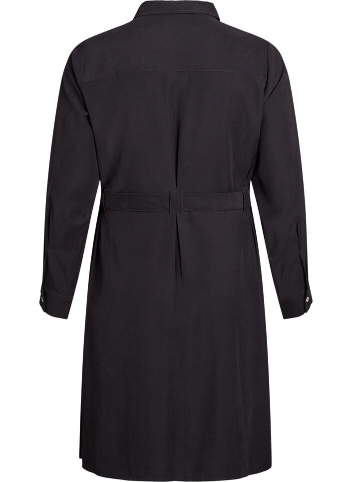 Hemdblusenkleid mit Bindegürtel und langen Ärmeln, Schwarz, Packshot image number 1