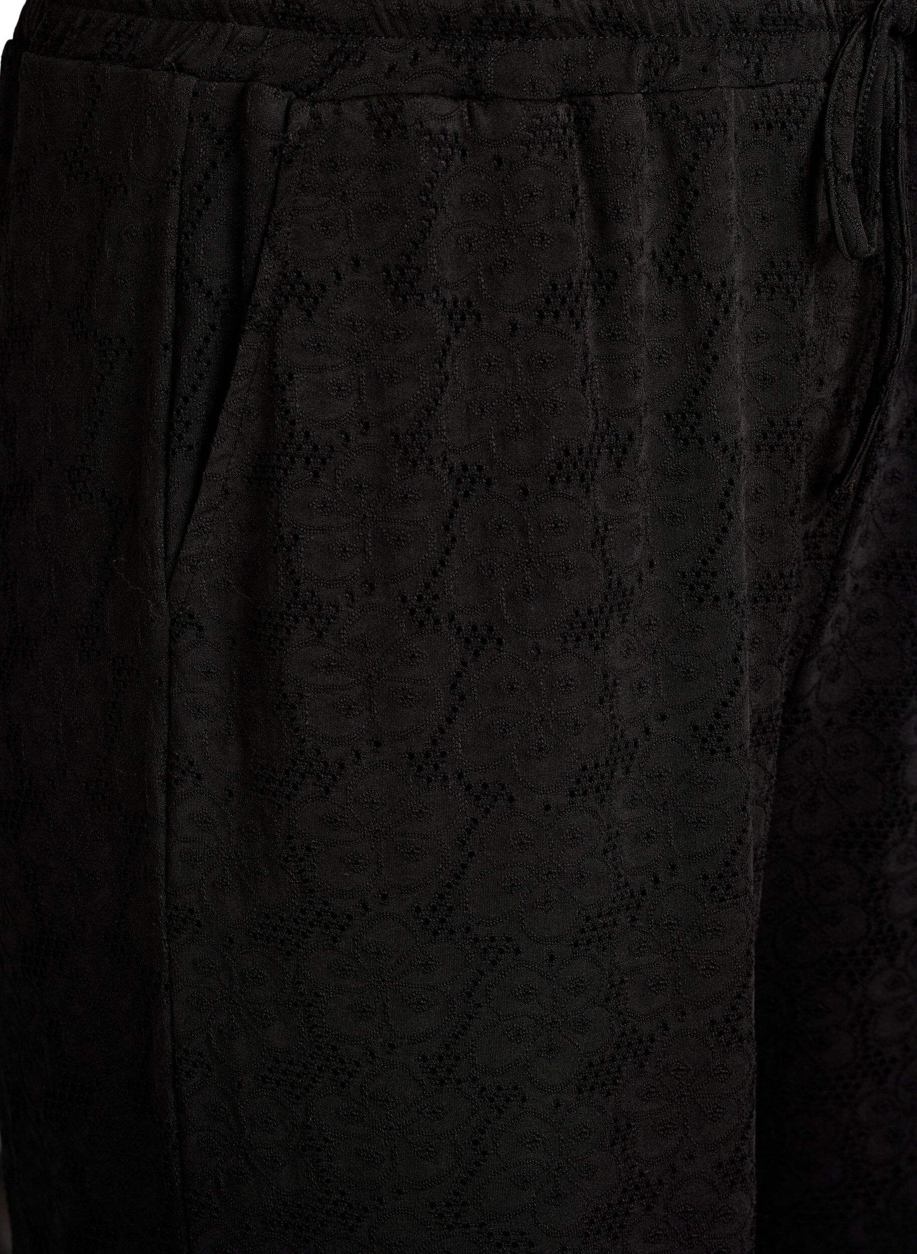 Zizzi FLASH - Hose mit Struktur und hoher Taille, Schwarz, Packshot image number 2