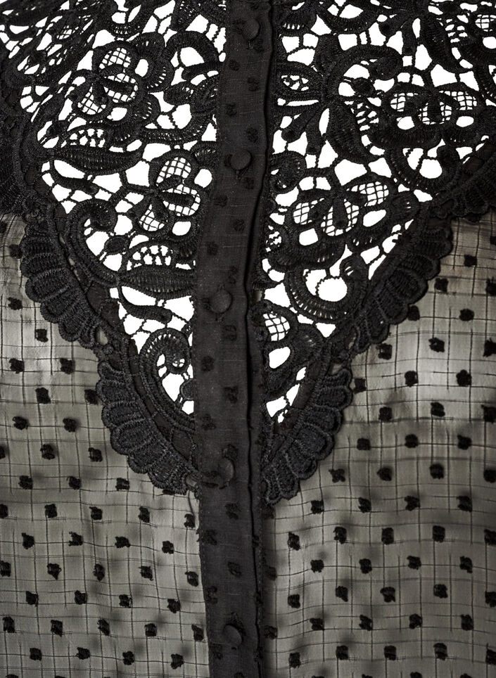 Hemdbluse mit Spitzeneinsatz und Punktemuster, Schwarz, Packshot image number 2
