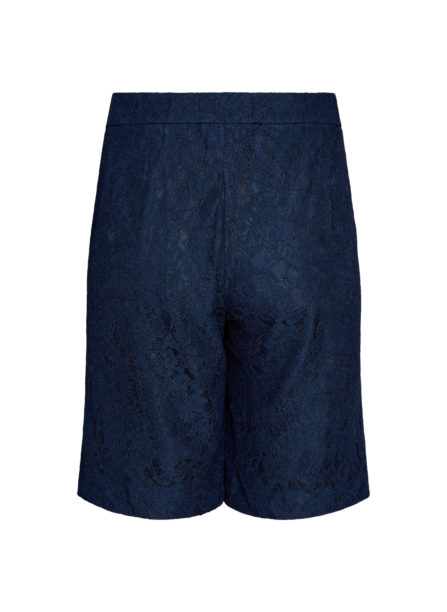 Zizzi Hoch taillierte Bermudashorts aus Spitze, Blau, Packshot image number 1