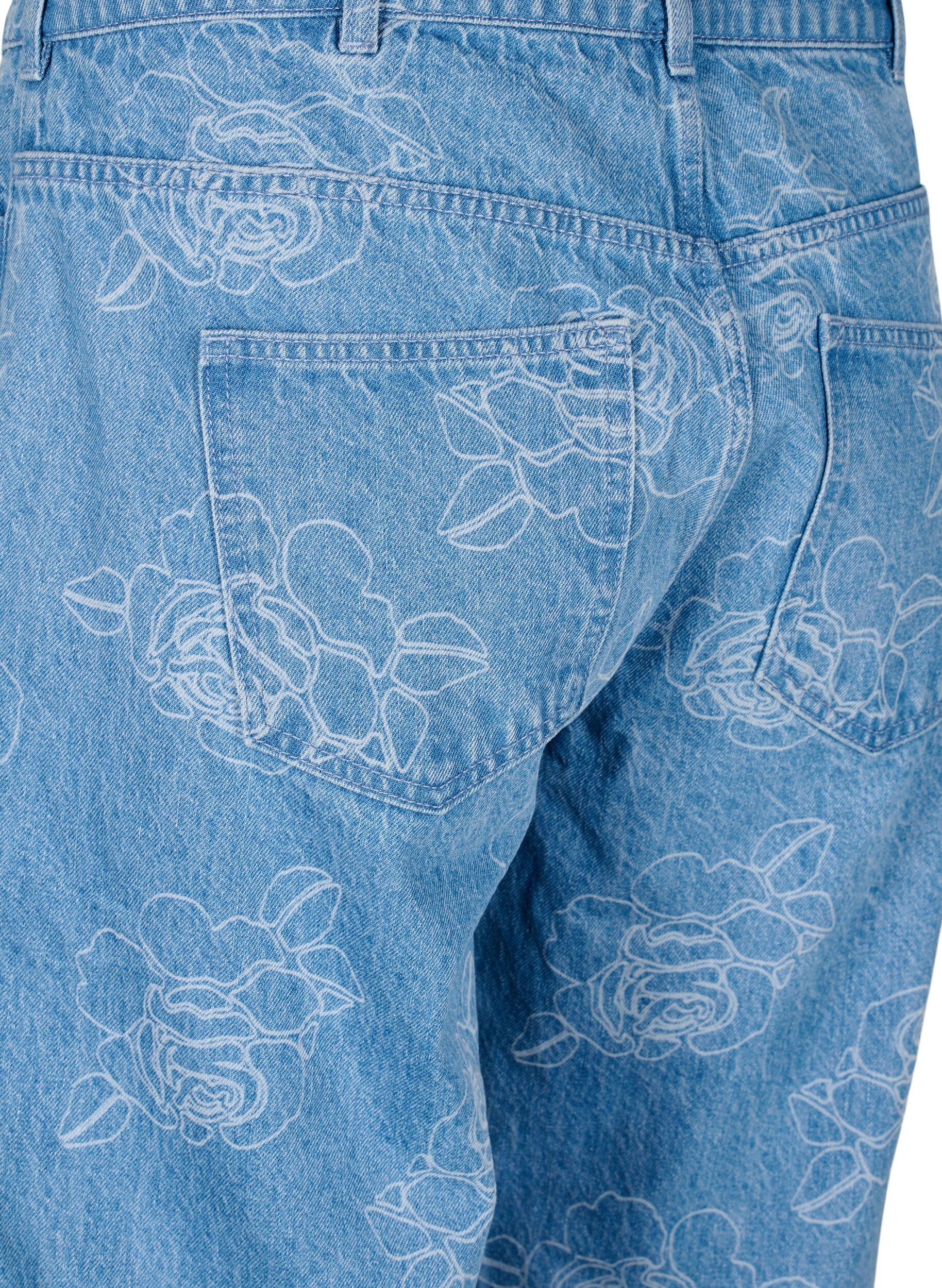 Zizzi Vera Jeans mit Blumenmuster, Blau, Packshot image number 3