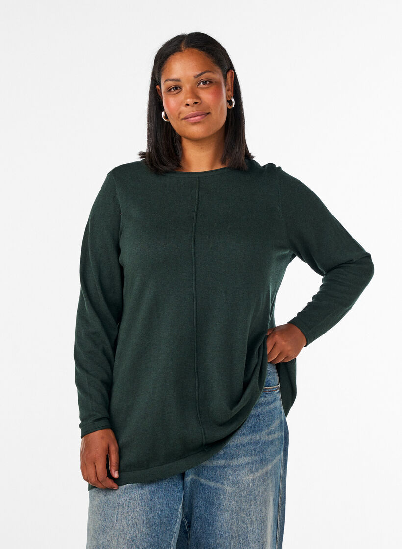 Gestrickte Bluse aus Baumwoll-Viskose-Mischung, Gr&uuml;n, Model image number 0