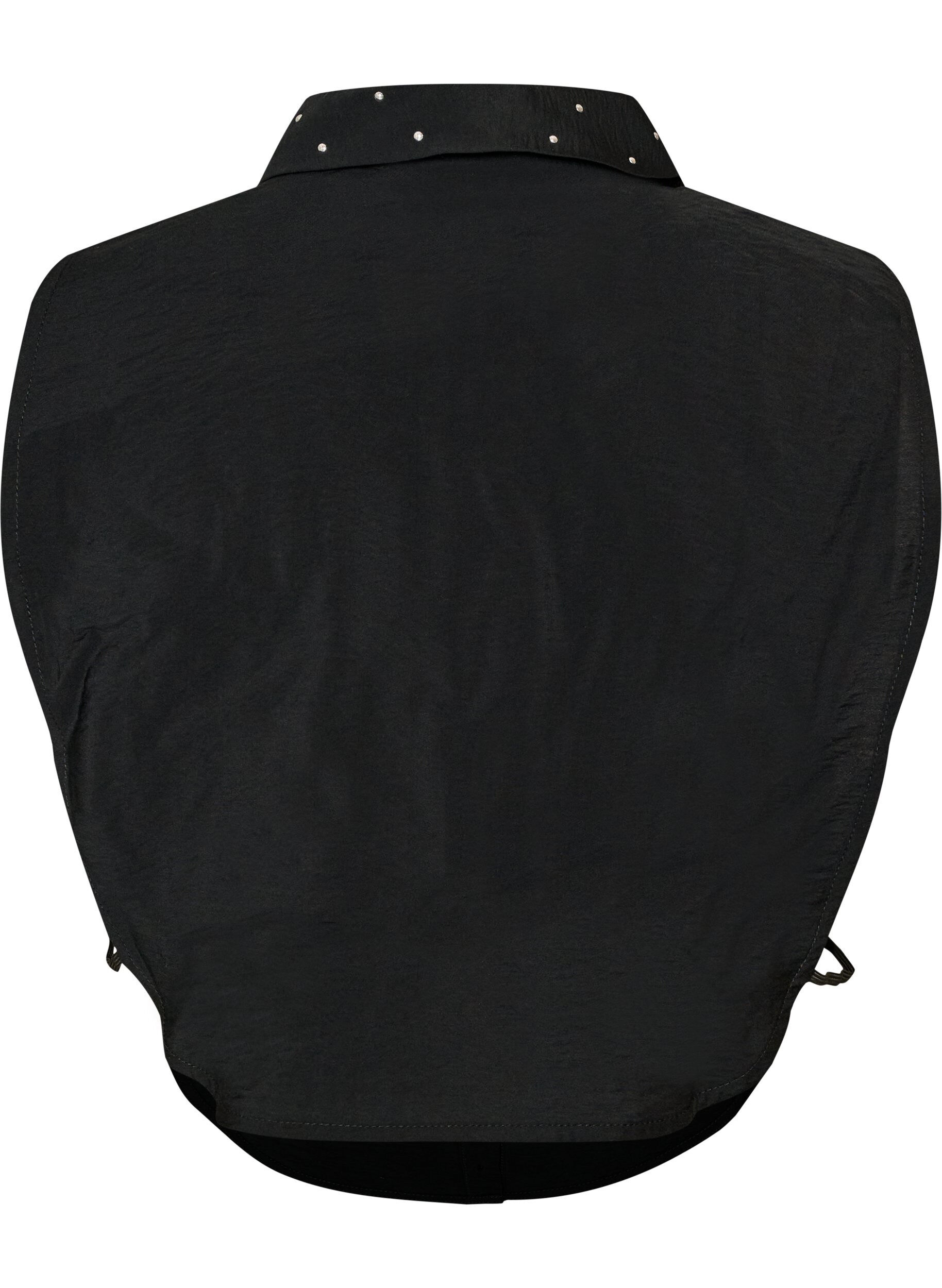 ZizziKrageneinsatz mit Strasssteinen und Kn&ouml;pfen, Schwarz, Packshot image number 1