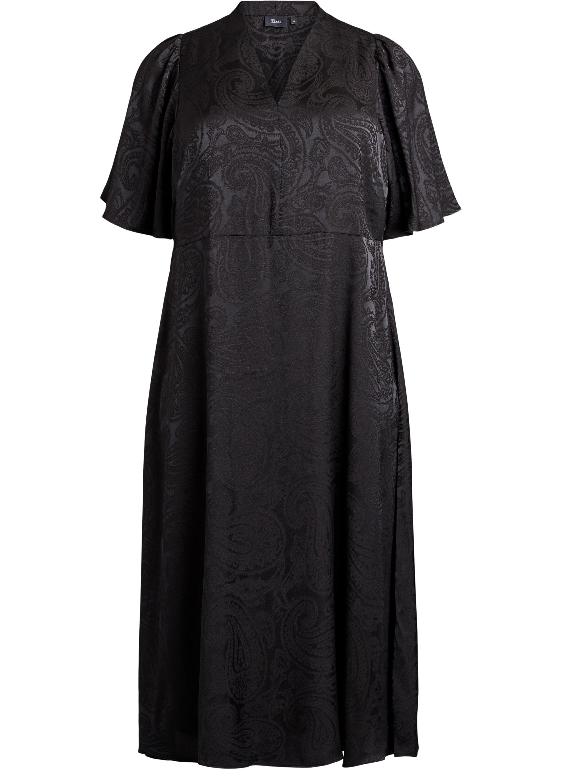 ZizziMidikleid aus Jacquard mit Paisleymuster und Fl&uuml;gel&auml;rmeln, Schwarz, Packshot image number 0
