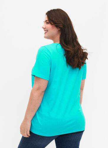 T-Shirt aus Baumwolle mit Druck, Turquoise SUN, Model image number 1