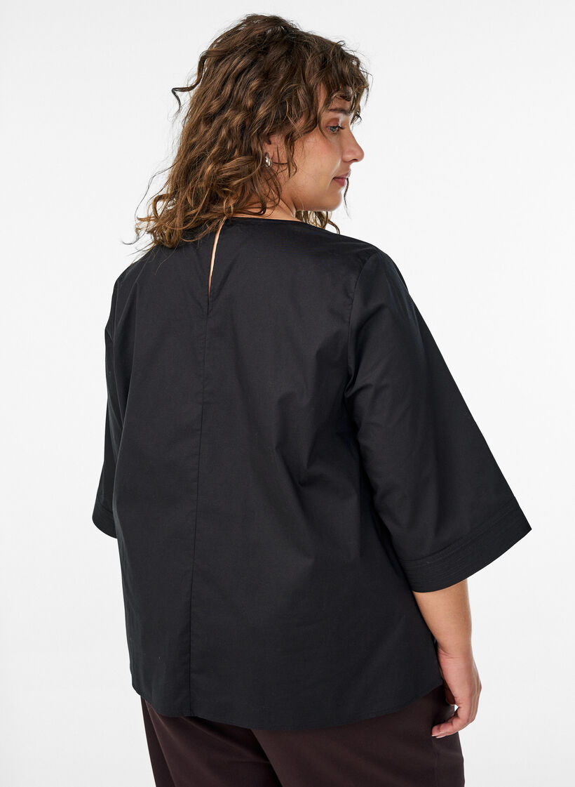 Bluse mit Ziernähten und 3/4-Ärmeln, Schwarz, Model image number 2