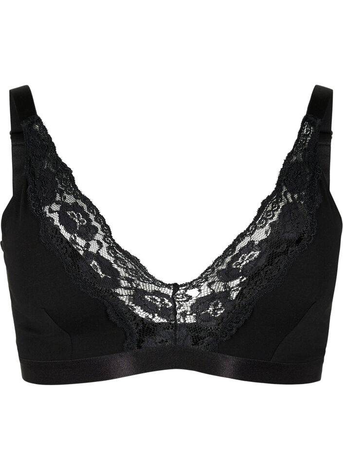 Baumwoll-Bralette mit Spitze, Schwarz, Packshot image number 0