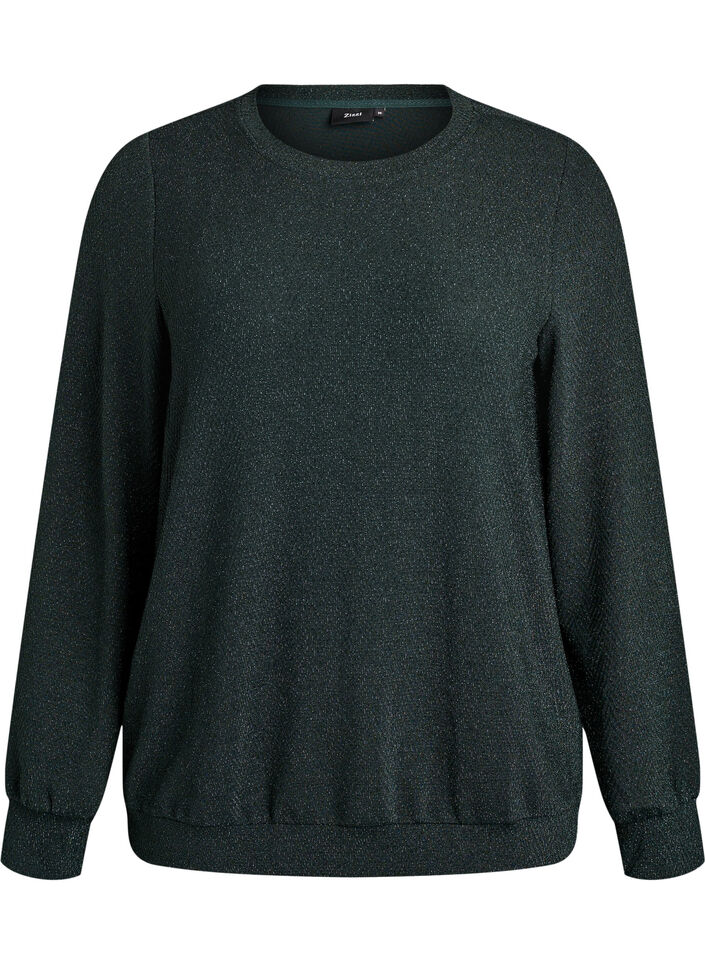 Bluse mit Fischgrätmuster und Glitzerfaden, Grün, Packshot image number 0