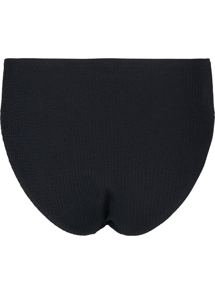 Hochtaillierte Bikini-Hose mit Crêpe-Struktur, Black, Packshot image number 1