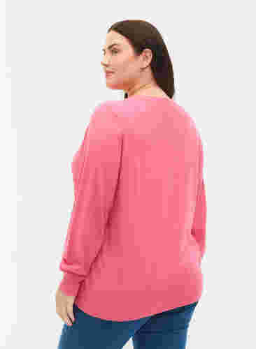 Unifarbene Strickbluse mit Rippedetails, Hot Pink Mel., Model image number 1